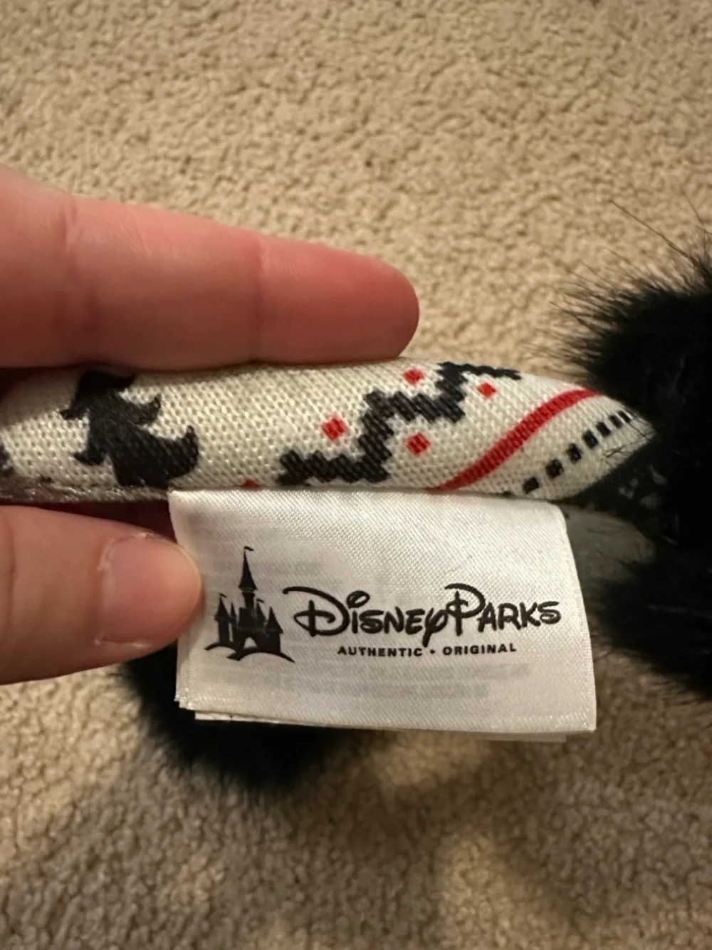 Disney Black Pom Pom Winter Minnie Ear Headband Fair Isle Sweater Print